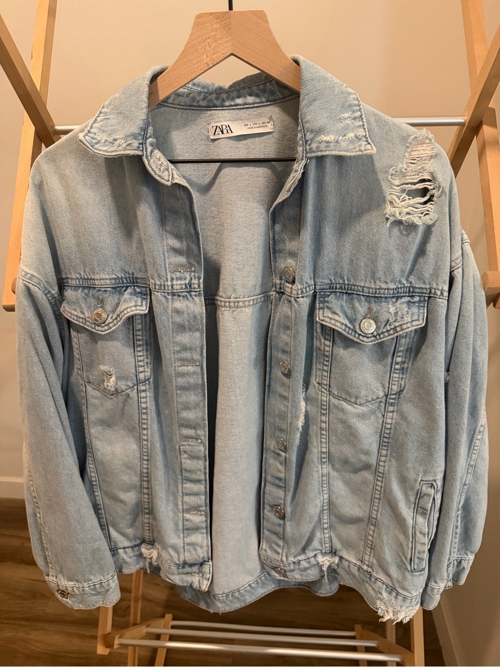 Zara Light Blue Distressed Denim Jacket